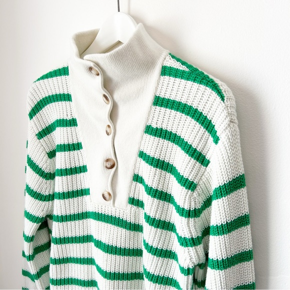 Sezane Kyam Sweater Ecru and Green Stripe Cotton Wool Blend - Size Medium - Picture 5 of 11